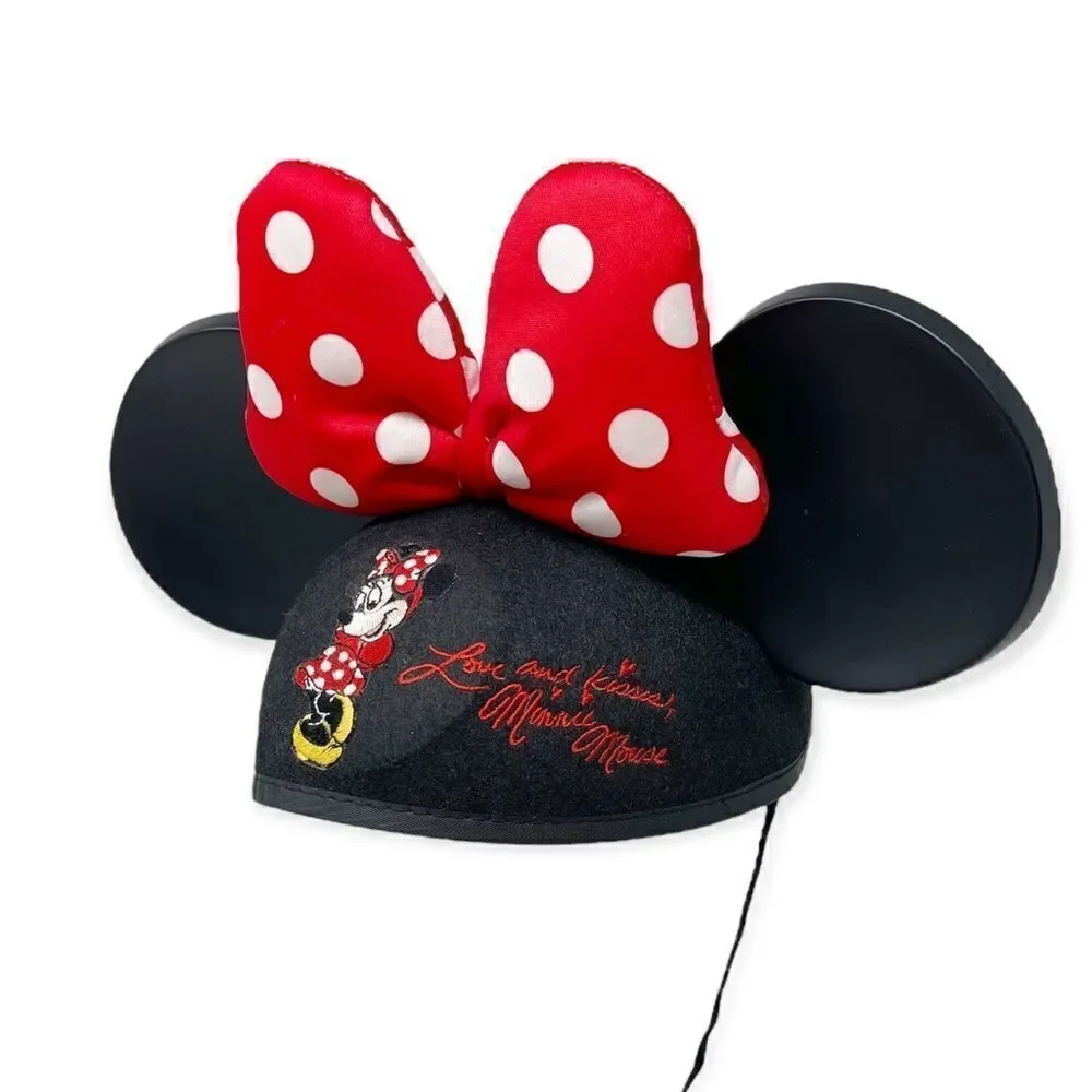 Disney Parks Ears Hat Minnie Mouse Polka Dot Bow Embroidered Signature